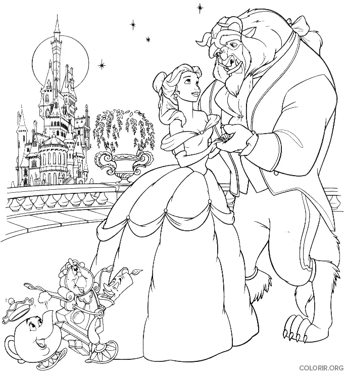 A Bela e a Fera em Frente Ao Castelo