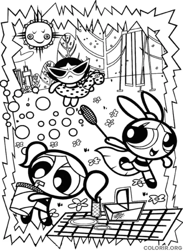 As Meninas Super Poderosas brincando no Piquenique