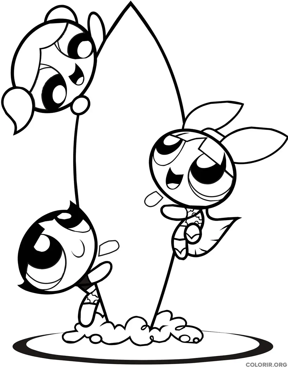 As Meninas Super Poderosas com Prancha de Surfe