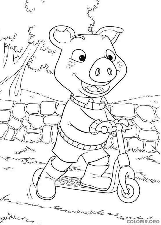 Piggley Winks andando de Patinete