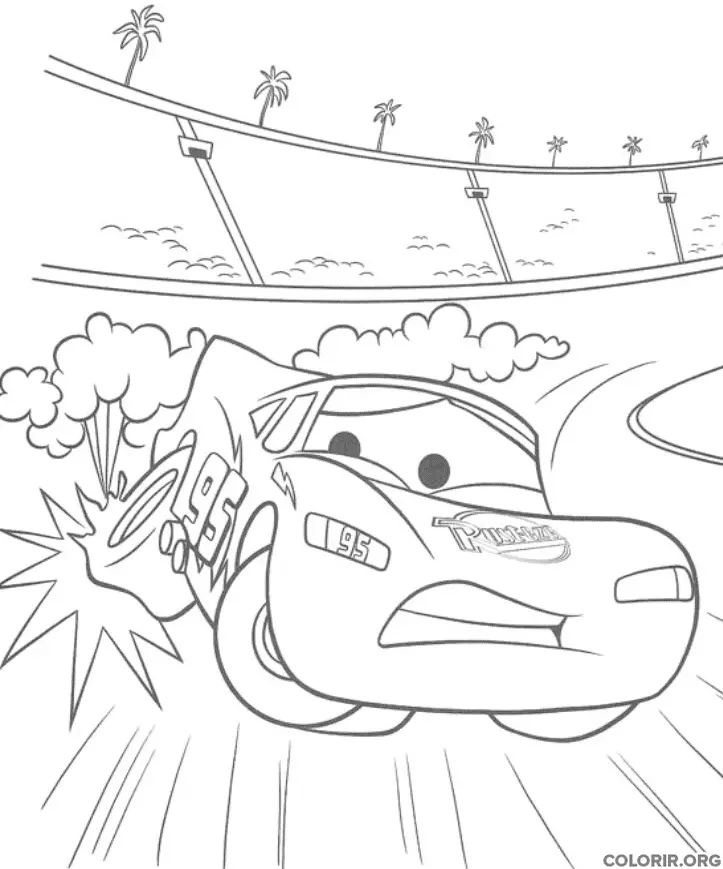 Relampago Mcqueen com Pneu Estourado