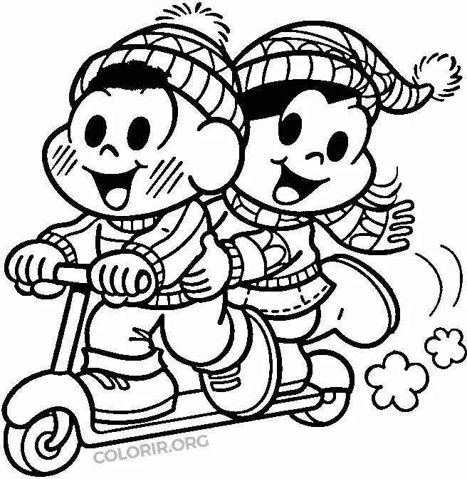 Cascao andando de Patinete com Magali