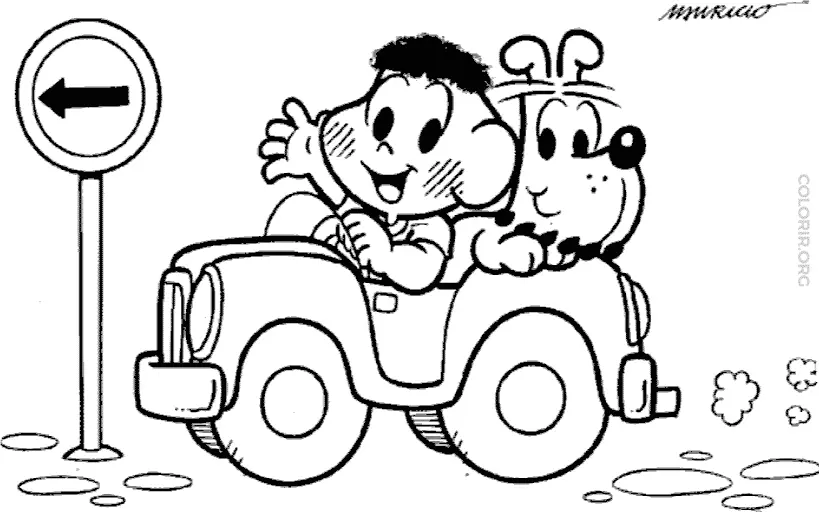 Desenho do Cascao dirigindo para colorir