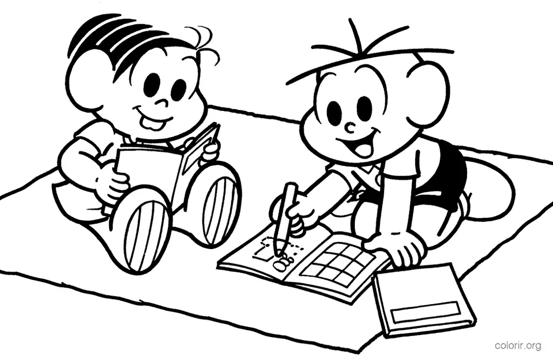 Cebolinha e Monica colorindo