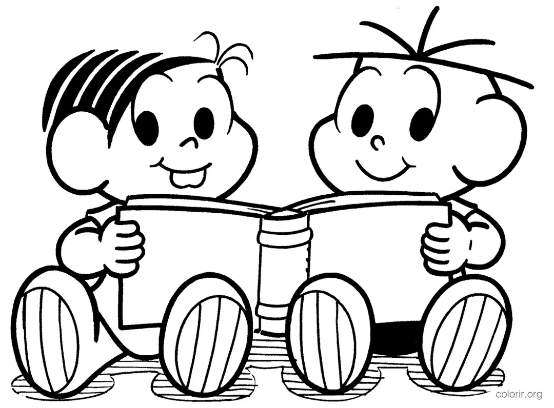 Cebolinha e Monica lendo Livro