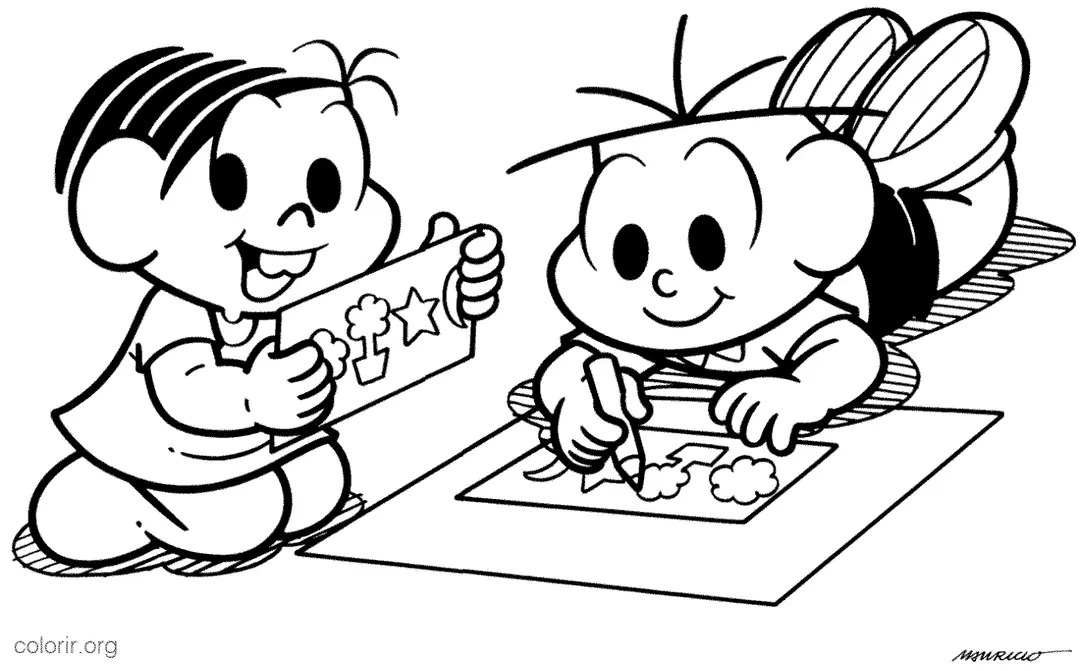 Monica e Cebolinha colorindo Juntos