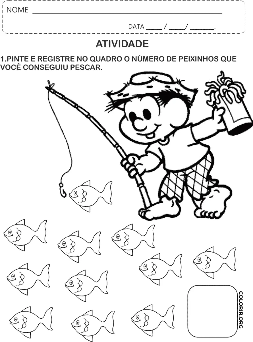 Atividade de colorir Chico Bento na Pescaria