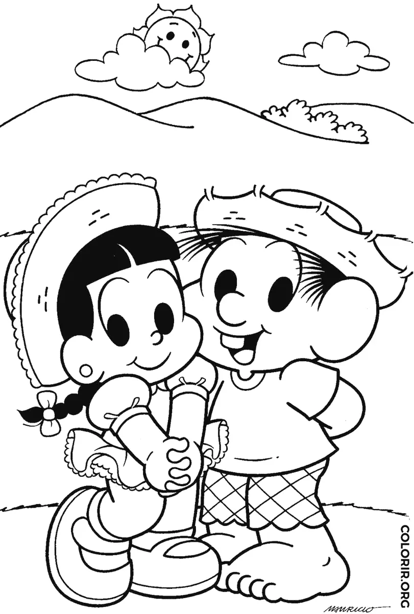 Chico Bento e Rosinha para colorir