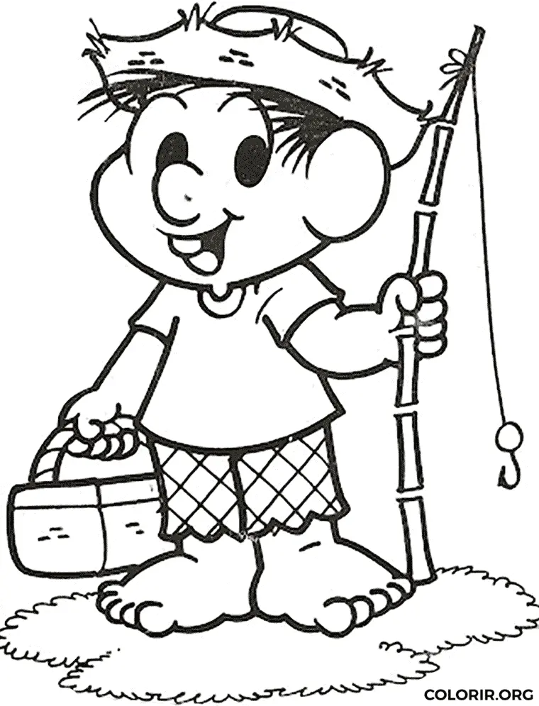 Chico Bento Pescando para colorir