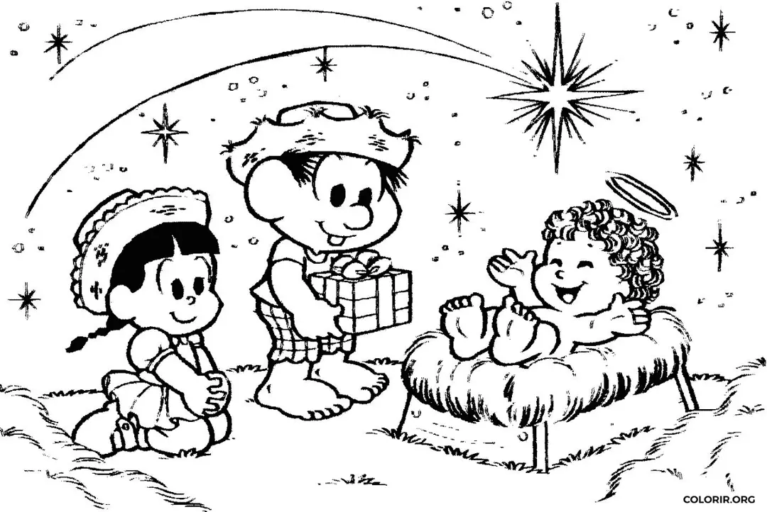 Chico Bento Rosinha e Jesus para colorir