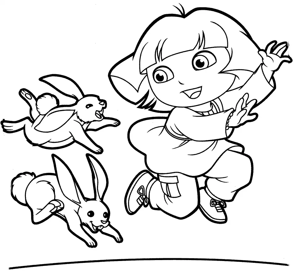 Dora brincando com Coelhos