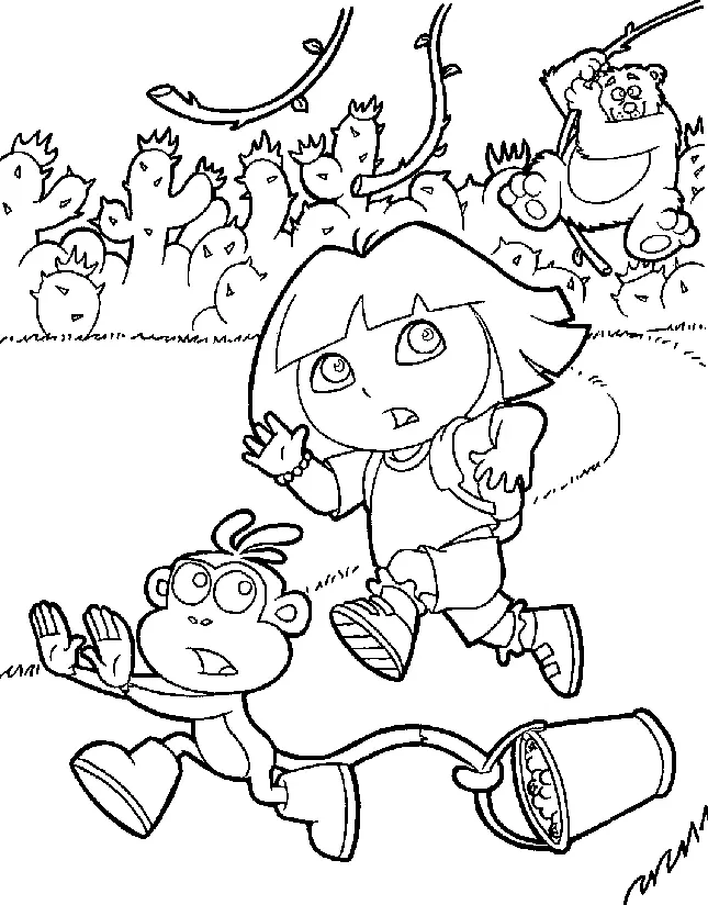 Dora e Botas correndo Assustados