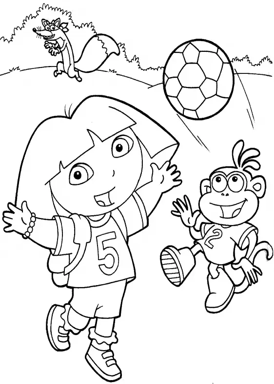 Dora e Botas jogando Futebol