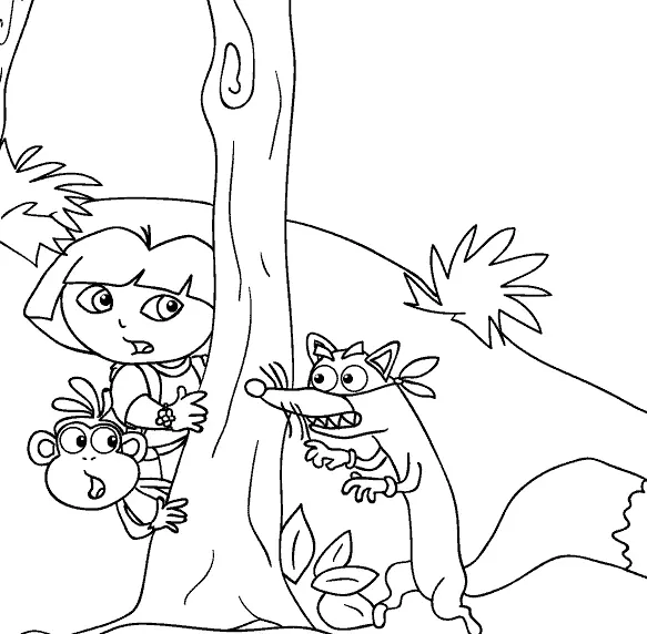 Dora e Botas Se Escondendo do Raposo