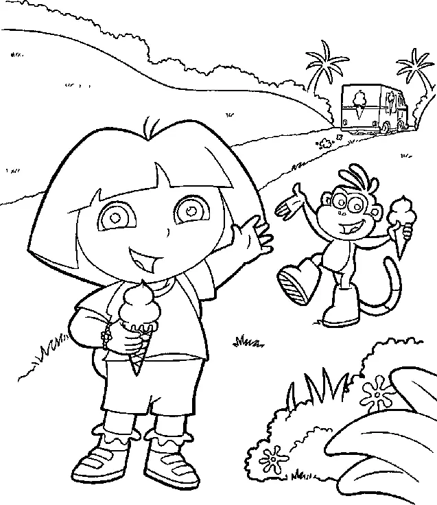 Dora e Botas Tomando Sorvete