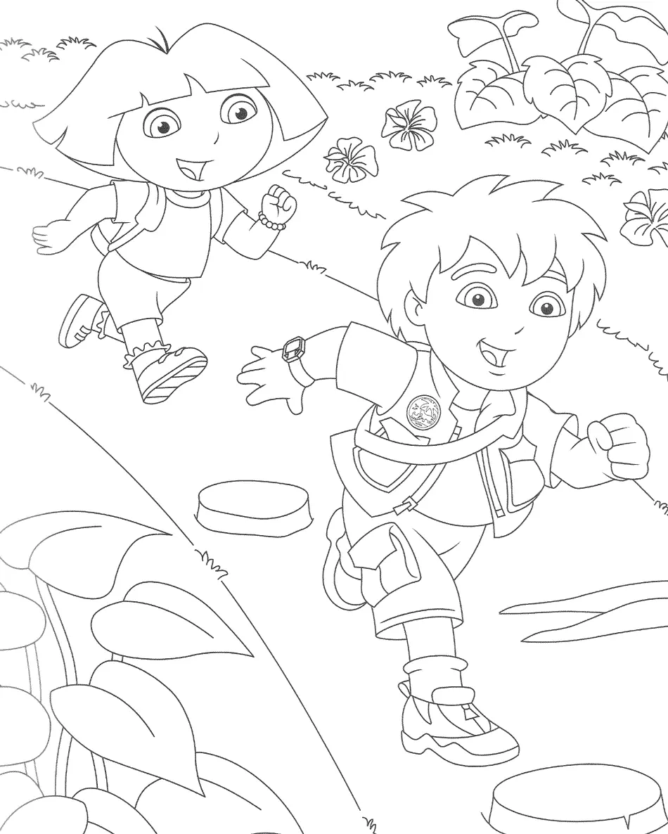 Dora e Diego para colorir