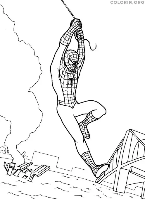 Homem Aranha voando com sua Teia