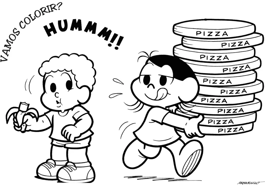 Desenho da Magali com Pizzas