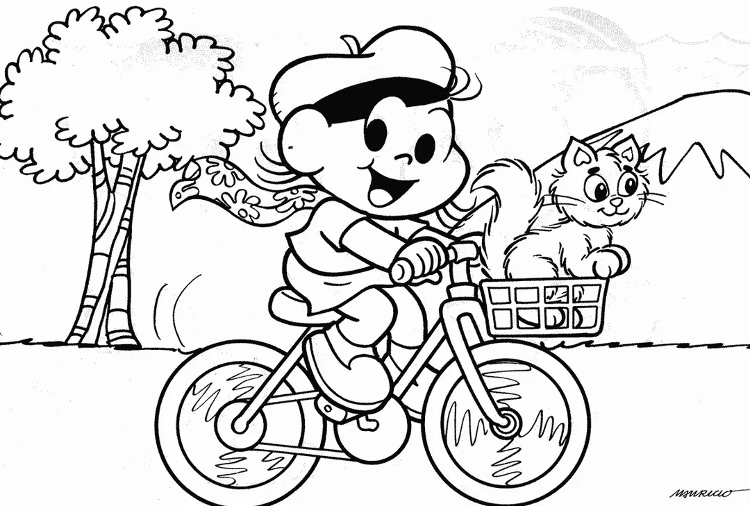 Magali andando de Bicicleta com Mingau