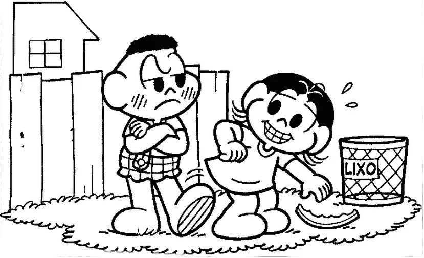 Magali jogando Lixo na Lixeira