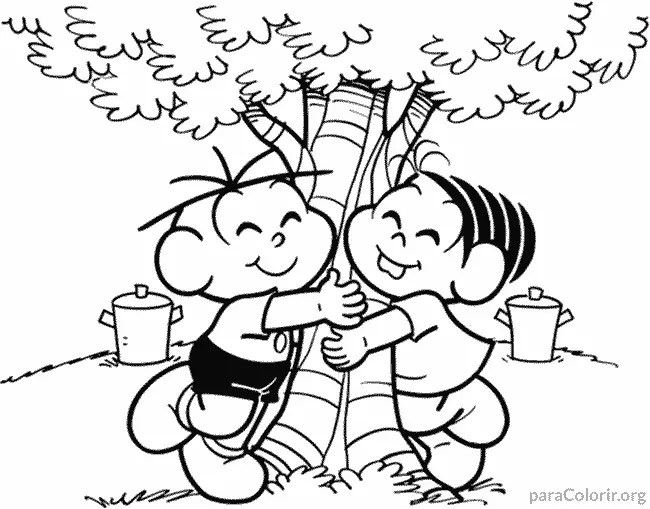 Monica e Cebolinha Abracando Arvore