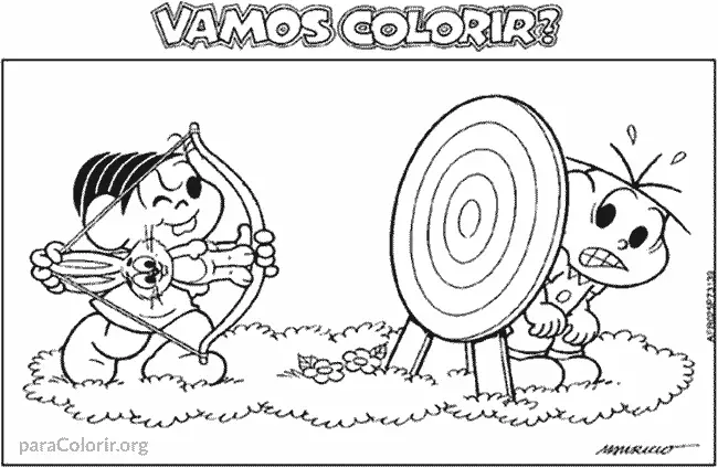 Monica e Cebolinha brincando de Arco e Flecha