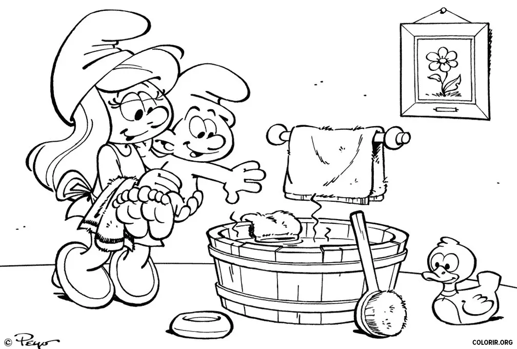 Bebe Smurf indo Ao Banho