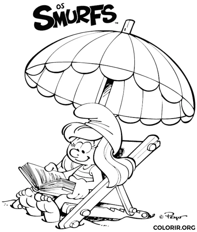 Smurfete Tomando Sol na Praia para colorir